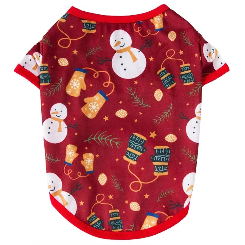 Pet Dog Christmas Shirt Clothes Xmas Vest Soft Shirts Holiday Small Dog Apparel Snowman Printed Puppy Costume for Cats or Dogs